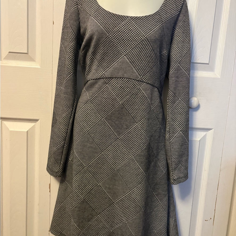 Tommy Hilfiger Gray Checkered Long Sleeve Dress